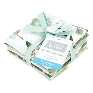 Hudson Baby Unisex Baby Flannel Washcloths, Eucalyptus 12Pk, One Size