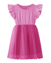 Twkioue Kids Girl Summer Ruffle Sleeve Tutu Tulle Fluffy Party Birthday Dresses 817 Rose Red 120