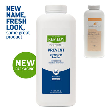 Medline Remedy Essentials Cornstarch Powder (14 Oz Bottle), 12 Count, Fresh Scent, Talc Free, Shaker Top, Skin Care, Absorbs Swe