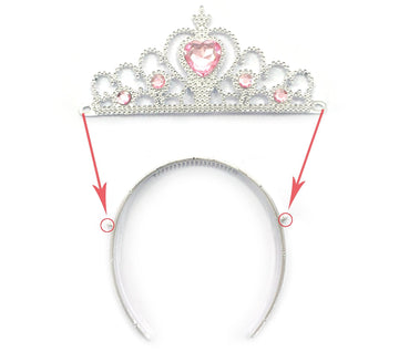 Kuzhi Frozen Crown Tiara And Wand Set - Silver Heart Jewel (Light Pink)