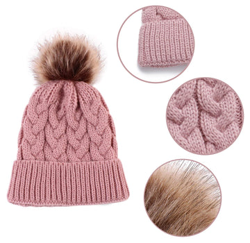 Danmy Baby Beanie Hat, Infant Newborn Toddler Winter Warm Knit Cap For Little Boys Girls, Winter Warm Hat (6-36 Months, White/Be