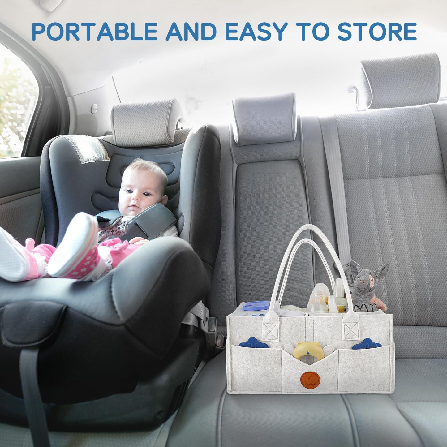 Maliton Diaper Caddy Organizer, Car Organizer With Handle, Felt Diaper Organizer For Baby Boy Girl, Changing Table Organizer For