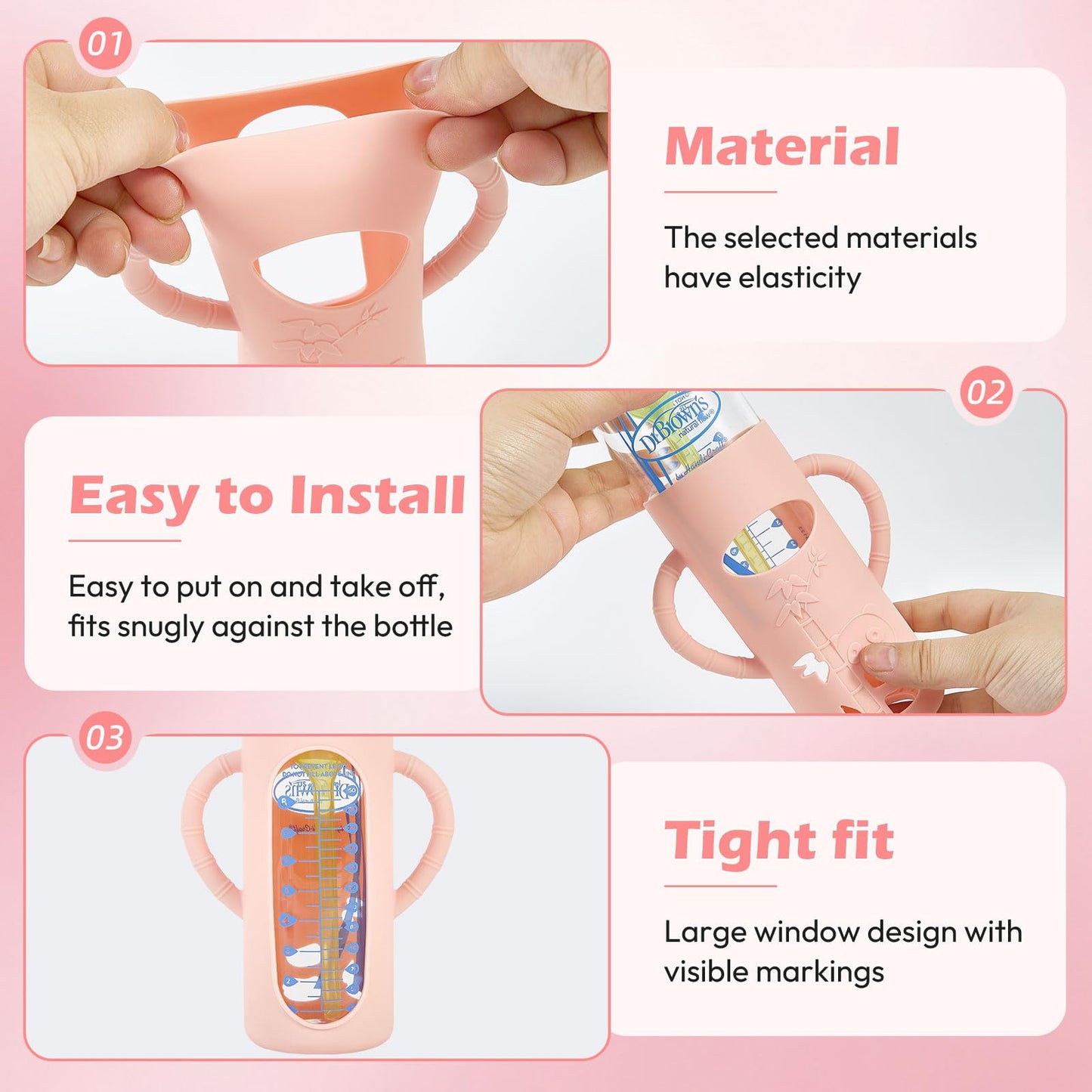 Minmunjiu 3 Pack Silicone Sleeves For Dr. Brown'S Glass Baby Bottles, Anti Breakage Baby Bottle Holder With Handles For Baby Gir