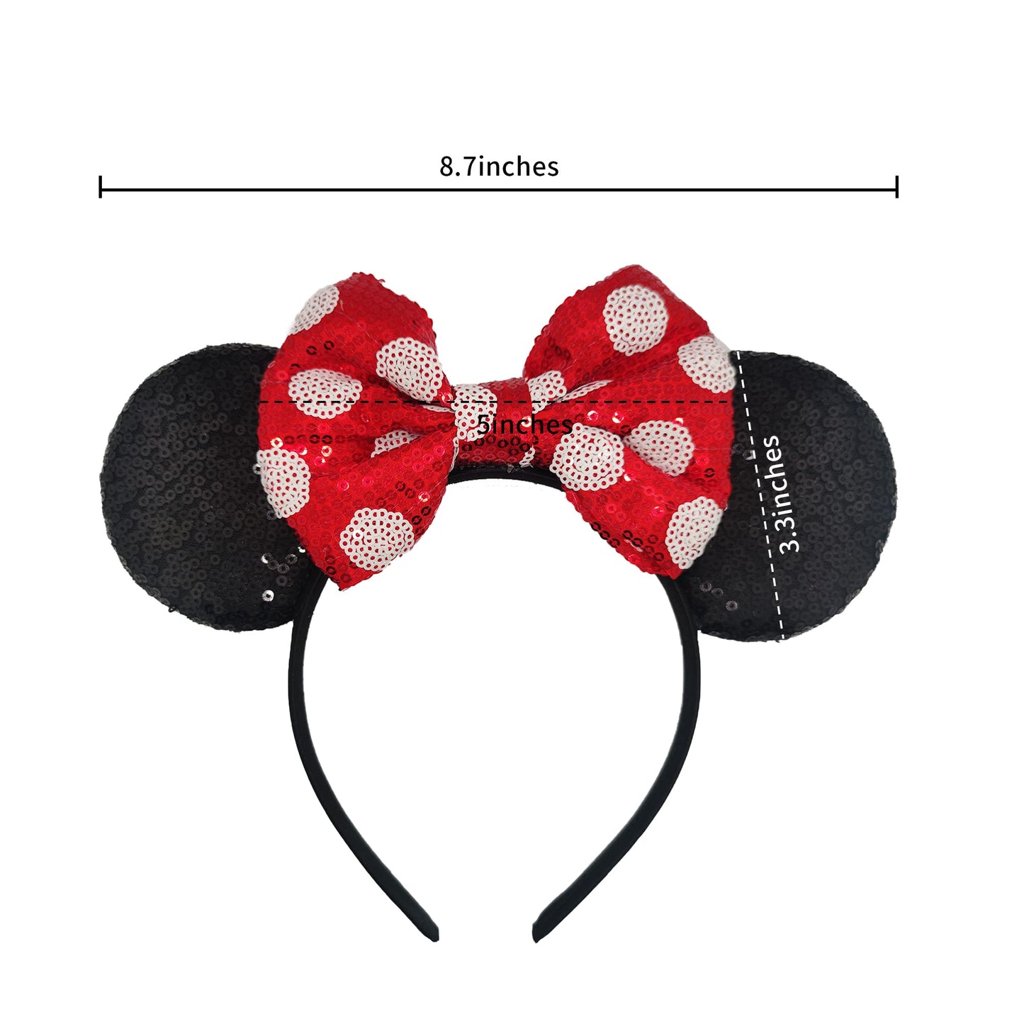 Mado Mouse Ears Headband, Princess Dress Up Hair Accessory For Women Girls, Black And Red Dots