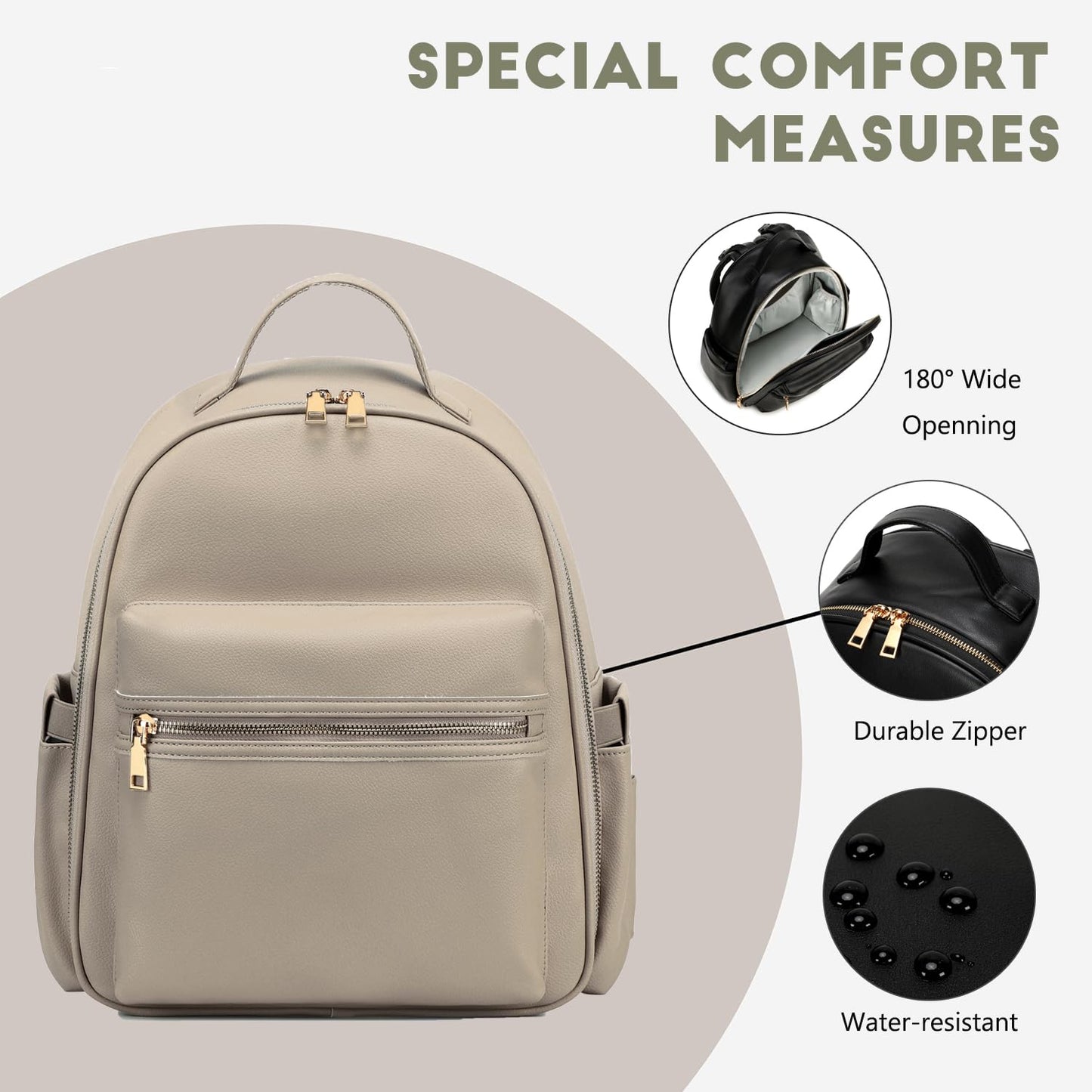 Loradi Small Diaper Backpack With Stroller Buckle, Insulated Pockets And Water-Proof Pocket (Beige)