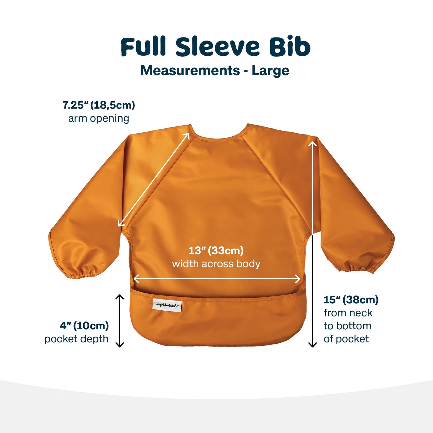 Tiny Twinkle Mess Proof Baby Bib, 2 Pack Long Sleeve Bib Outfit, Waterproof Bibs For Toddlers, Machine Washable, Tug Proof (Sand