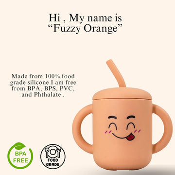 Fumiko Sippy Cups For Toddlers 1-3 - Adorable Personality Designs, Built-In Straw Lock, Easy-Grip Handles, (Fuzzy Orange)