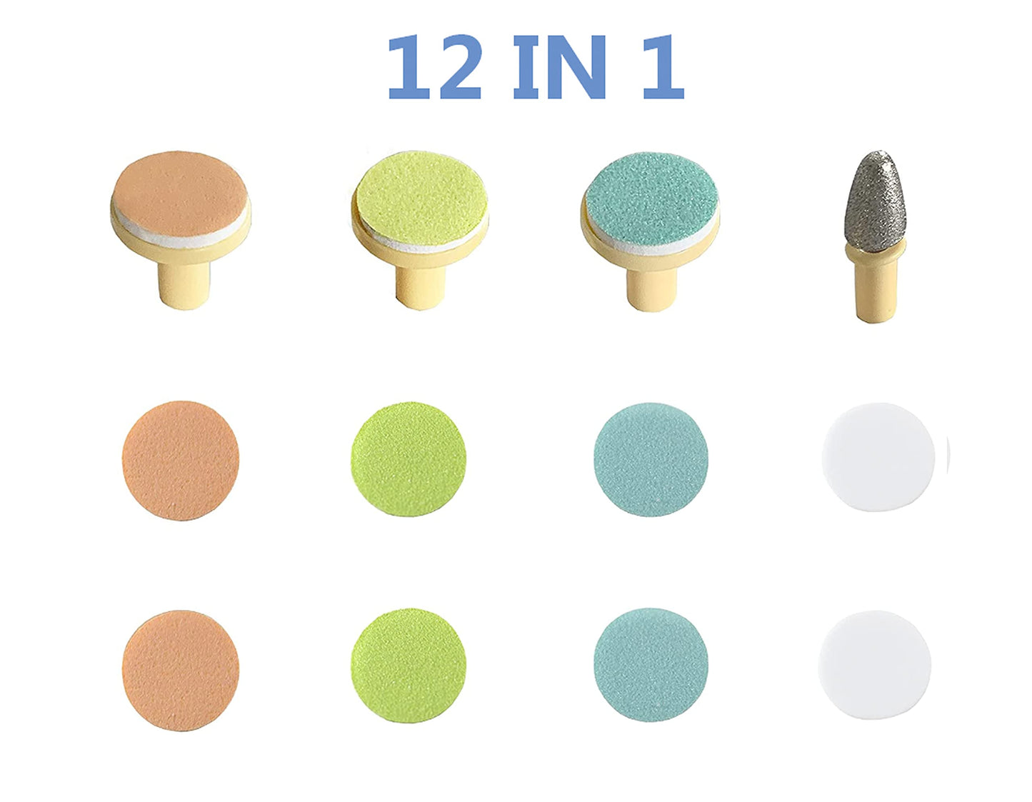 Nail File Replacement Pads 12 In 1- Baby Electric Nail Trimmer Clipper Sandpaper Pads (Yellow)