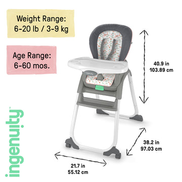 Ingenuity Full Course 6-In-1 High Chair - Baby To 5 Years Old, 6 Convertible Modes, 2 Dishwasher Safe Trays - Milly