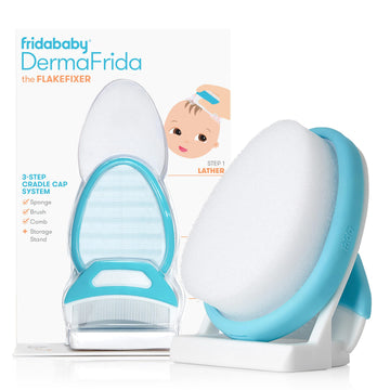 Frida Baby The 3-Step Cradle Cap System, Dermafrida The Flakefixer, Sponge, Brush, Comb And Storage Stand For Babies With Cradle