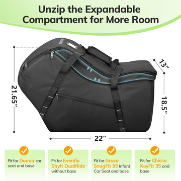 Yorepek Extendable Car Seat Travel Bag For Airplane, Fit For Doona,Nuna,Graco,Uppababy Infant Car Seat, Carseat Bags For Air Tra