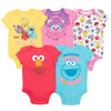Sesame Street Elmo Cookie Monster Big Bird Infant Baby Girls 5 Pack Cuddly Short Sleeve Bodysuits Sesame Street 18 Months