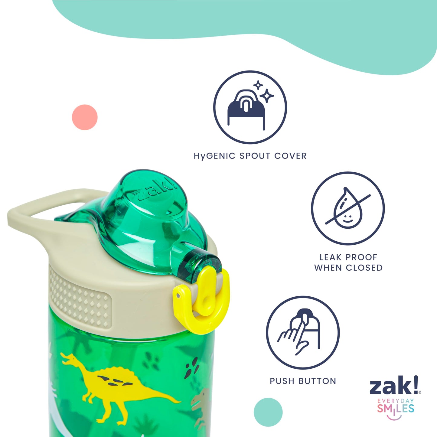 Zak Designs Disney Moana Sage Kids Water Bottle For School Or Travel, 16Oz Durable Plastic Water Bottle With Straw, Handle, And
