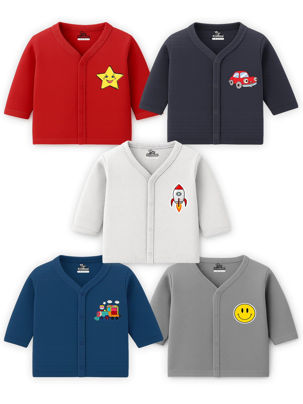 Kidbee Baby Cotton Jabla/Top, Unisex Full Sleeve, Soft Fabric Combo Pack of 5 (in, Age, 12 Months, 18 Months, Regular, PLJFSMu