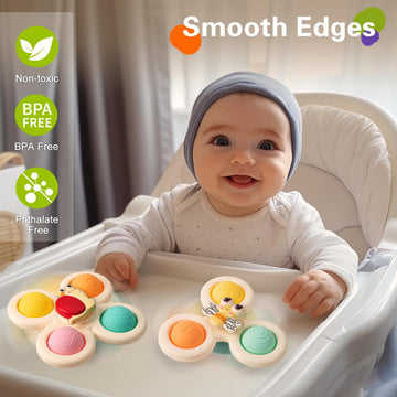 Tohibee 3Pcs Suction Cup Spinner Toys For 1 2 Year Old Boys Spinning Toys Baby Toys 12-18 Months Sensory Toys For Toddlers 1-3 F