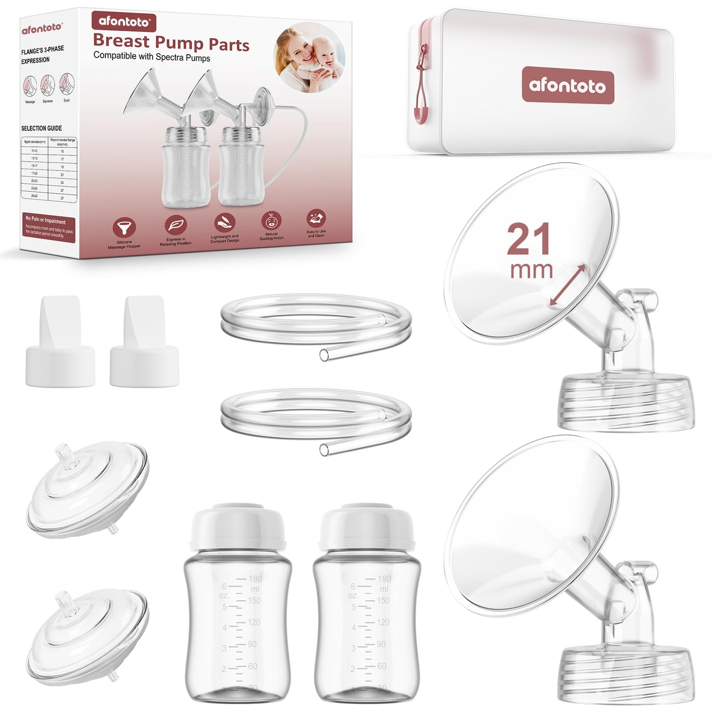 Pump Parts Compatible with Spectra S1/S2/9Plus/SG Breastpump, Full Set Replacement Parts for Spectra Include 21mm Flange,Duckbil