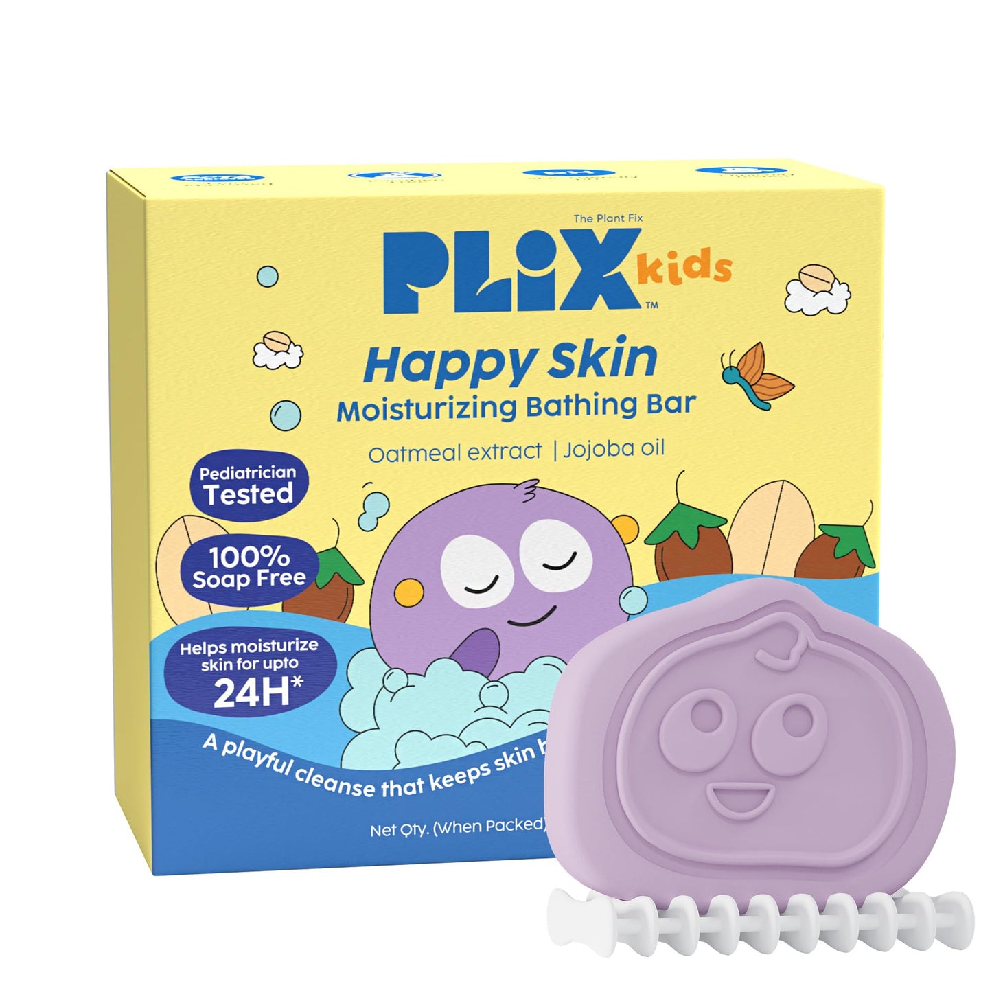 Plix The Plant Fix Kids Happy Skin Moisturizing Bathing Bar | Gentle, SoapFree Cleansing For Kids | 24Hour Hydration & Skin