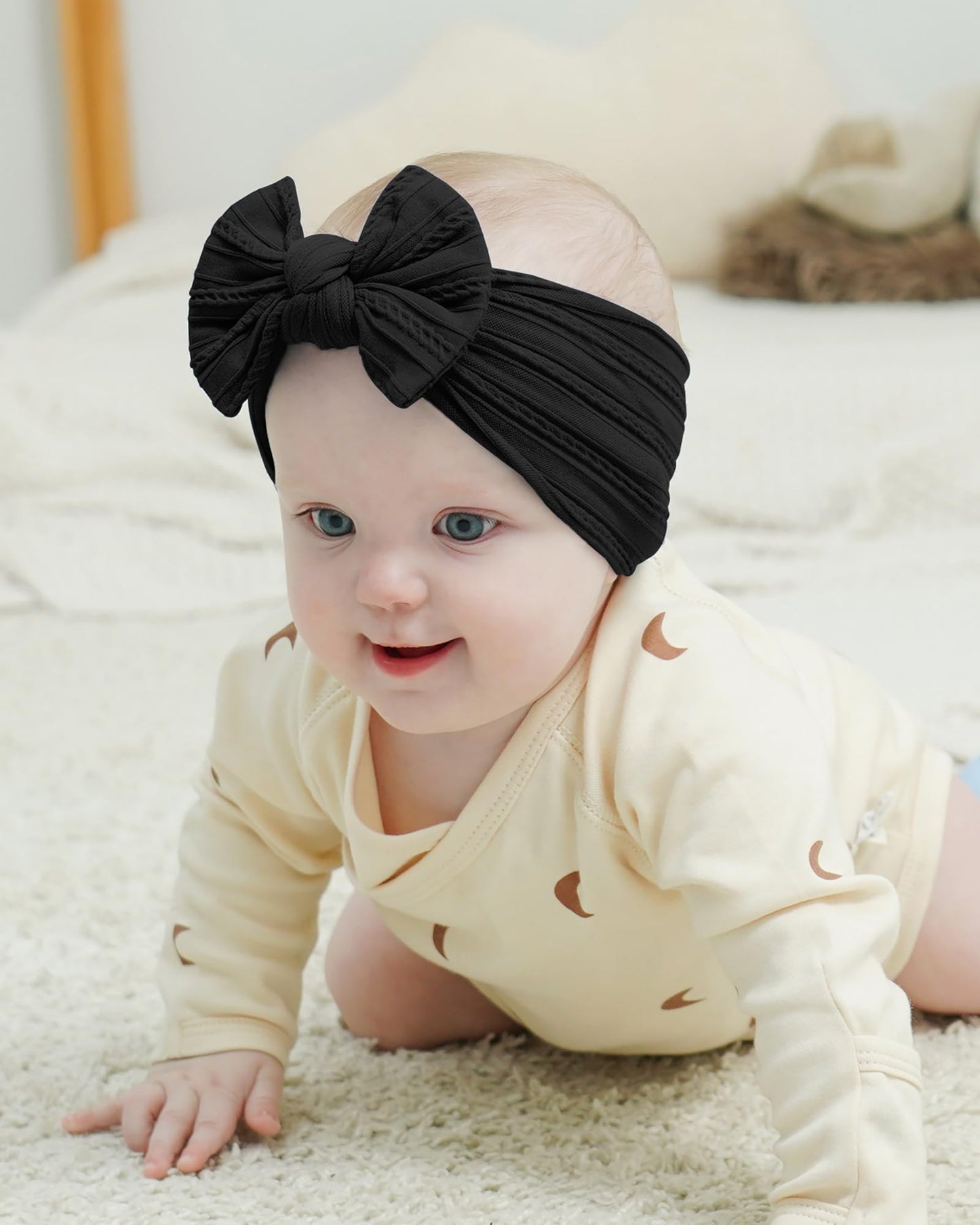 Jollybows Baby Girl Headband Bows Nylon Head Wraps Newborn Hairbands Infant Toddler Hair Bow (6- Black White Khaki)