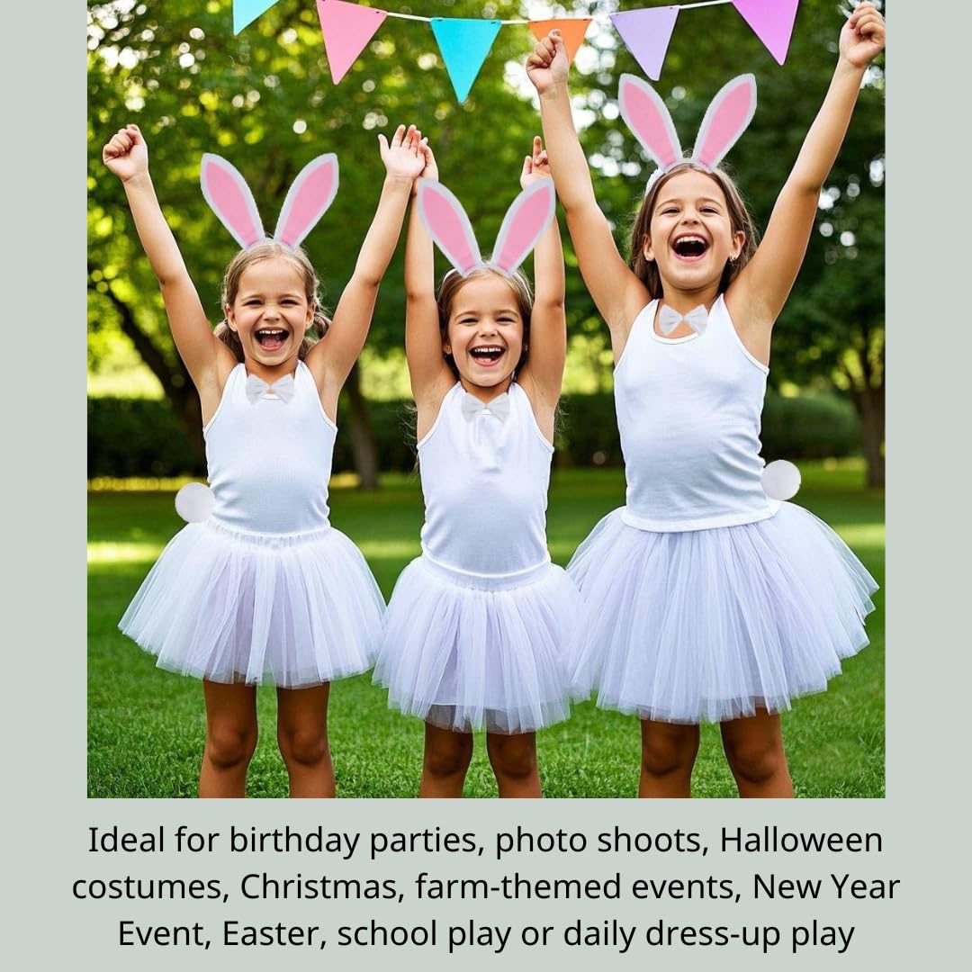 Kirei Sui Kids Bunny Rabbit Ears Headband & Tutu Costume 4 Pieces Dress Up Set White