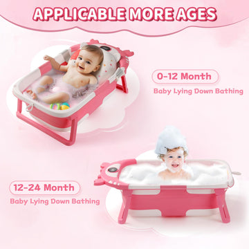 Baby Bathtub,Collapsible Baby Bath Tub With Thermometer & Soft Floating Cushion,Portable Travel Baby Bathtubs For Newborns To To