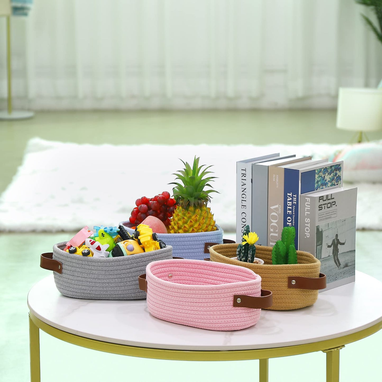 Abenkle Small Woven Basket, Mini Cotton Rope Storage Basket, Tiny Easter Basket, Shelf Basket, Oval Decorative Toy Dog Cat Baske