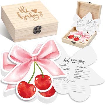 Rattanview 50 Pcs Double Side Baby Predictions & Advice Cards For New Parents Baby Shower Games With Cards Wooden Keepsake Box F