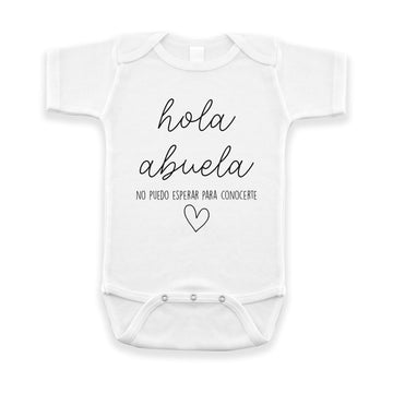 Hola Abuela Spanish Pregnancy Announcement Infant Bodysuit For Grandma - Abuelito Gift For New Baby Reveal! (White)