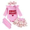 Fybitbo First Valentines Day Baby Girl Outfit Heart Letter Romper Ruffle Tutu Skirt Dress Newborn Infant Girl Clothes Set (Pink-