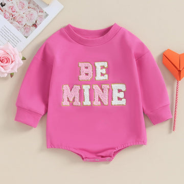 Socutebabe Baby Girl Boy Valentines Day Outfit Cute Heart Sweatshirts Bubble Romper Onesie Valentines Day Toddler Clothes (Be Mi