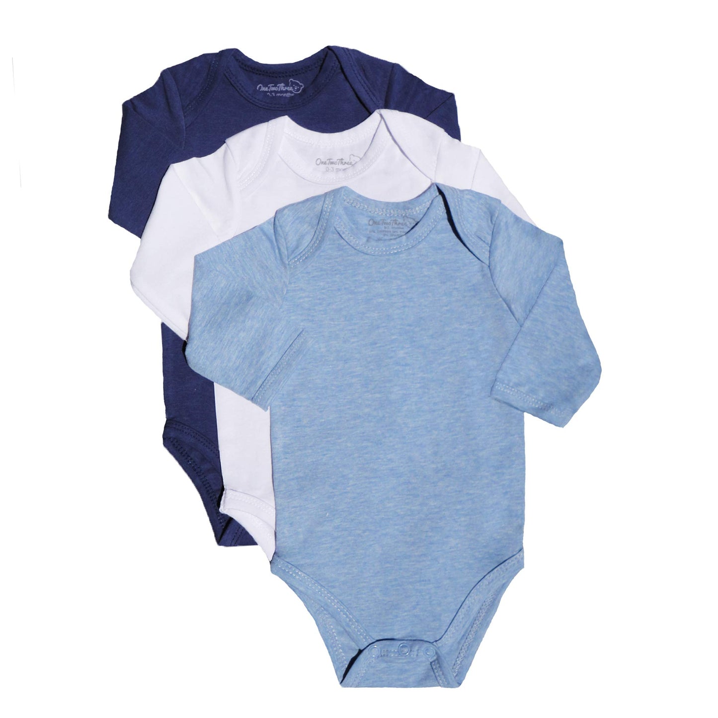 123 Bear Baby Cotton Spandex Long-Sleeve bodysuits unisex boy girl (Blue 3pk, Newborn)