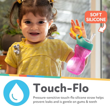 Nuby No-Spill Clik-It Flexi Straw Sippy Cup With Carabiner Clip - (3-Pack) 10 Oz - Baby Sippy Cup For 6+ Month Old With Easy Gri