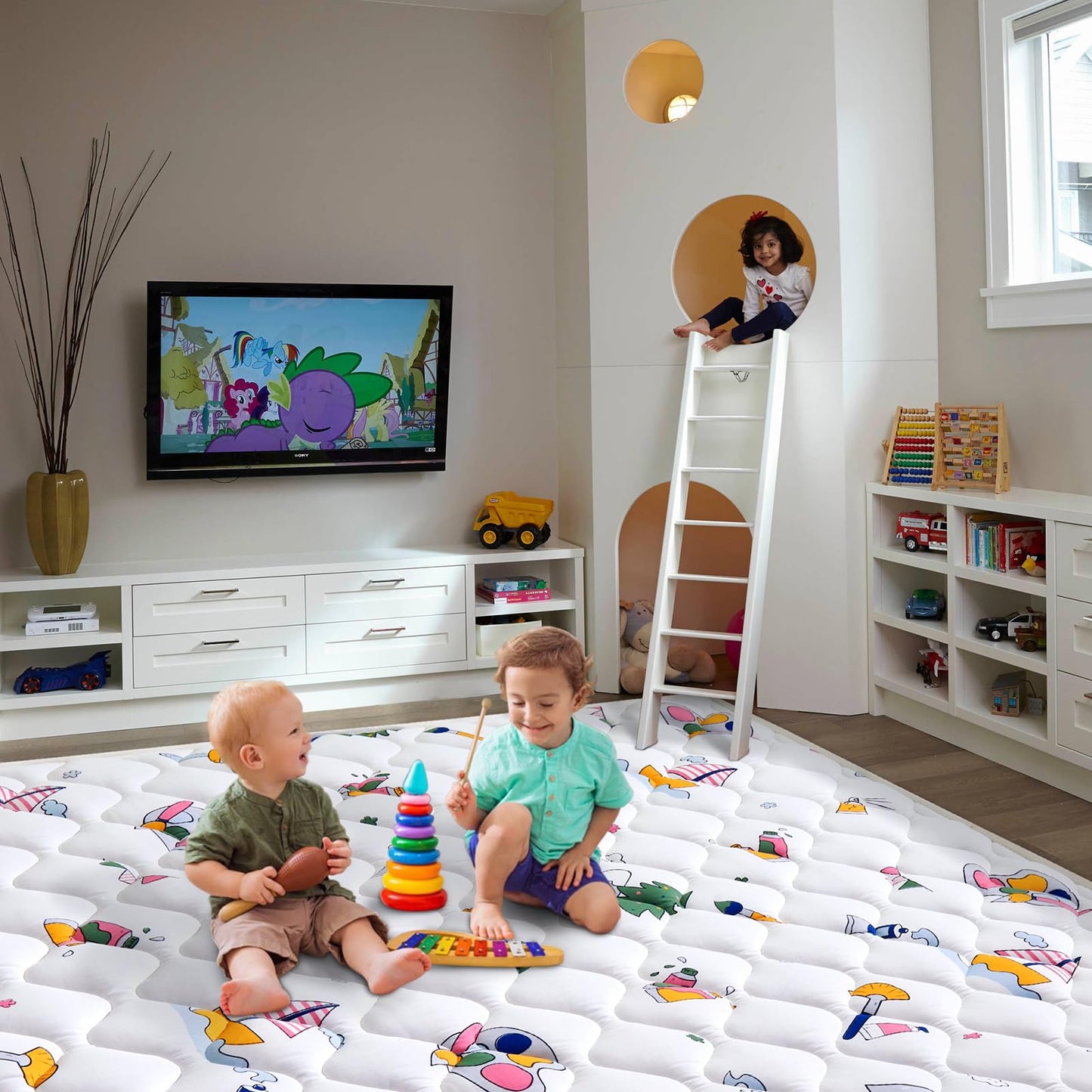 Vibe Bear Baby Play Mat 6Ft X 4Ft, Thicker Foam One-Piece Crawling Mat, Extra Large Anti- Slip Crawling Mat Activity Playmats Fo