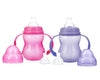 Nuby 3-Stage Wide Neck No Spill Bottle With Handles And Non-Drip Juice Spout, 3 Months, 8 Ounce, 2 Count, (Pink/Purple)