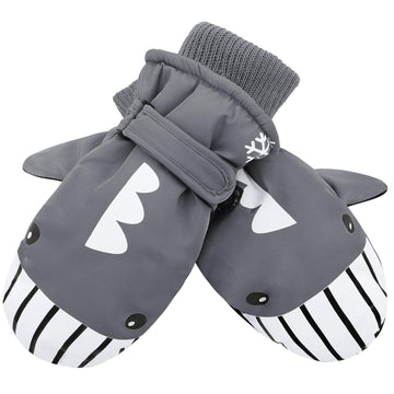 American Trends Toddler Snow Gloves Winter Kids Ski Glove Waterproof Mittens For Toddler Boys Girls Warm Mitten Gray Whale S(Fit