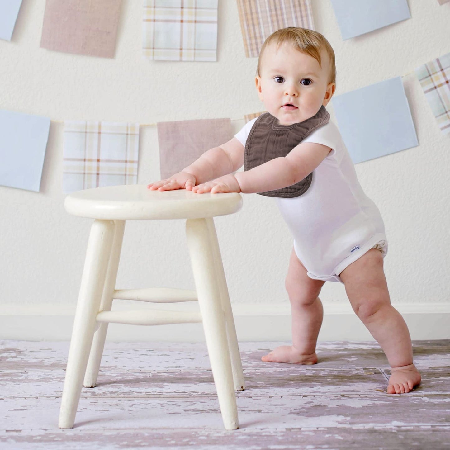 Frienda 6 Pcs Muslin Bibs Baby Burping Cloth Teething Bandana Bibs 6 Absorbent Layers For 6 Month+ Baby (Gray Series)