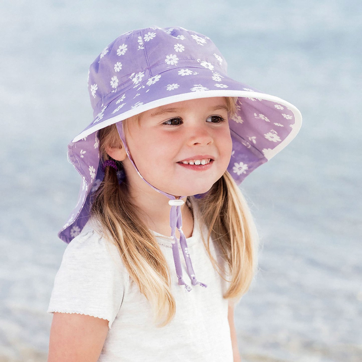Jan & Jul 100% Cotton Sun Protection Girls Beach Hat With Wide Neck Flap (Xl: 5-12 Years, Cotton Candy Tie-Dye)