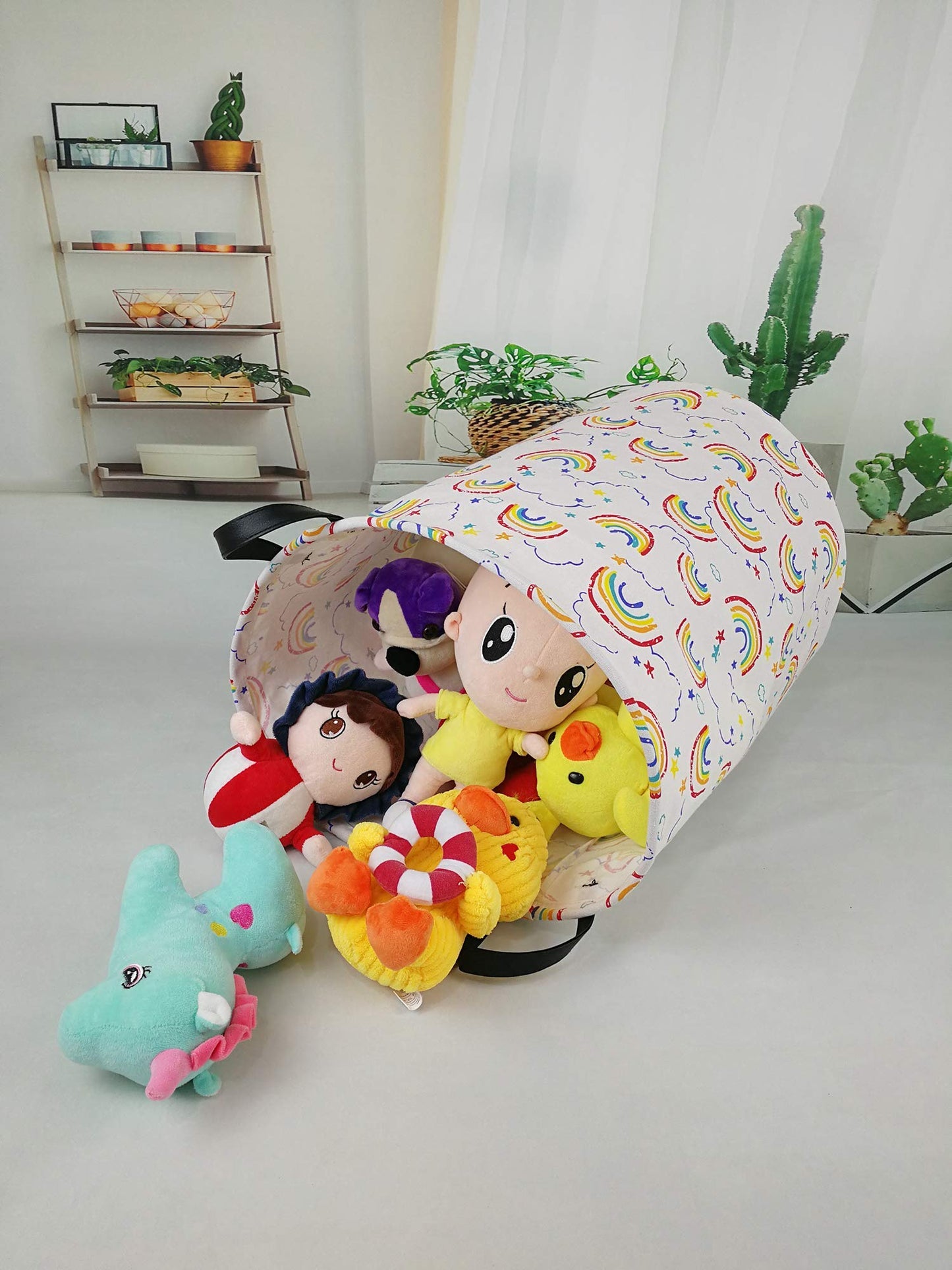 Huayee 19.7 Inches Large Laundry Basket Waterproof Round Cotton Linen Collapsible Storage Bin With Handles For Hamper Kids Room,