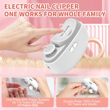 Electric Nail Clipper & Baby Nail Trimmer Polisher 3 In 1 (Not For Toenail) With Nail Scraps Storage, Led Light, 2 Speeds, Recha