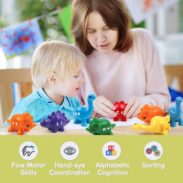 GKDOMS Alphabet Dinosaurs Matching Letters Toy, 26 PCS Double-Sided ABC Dinosaur with Uppercase Lowercase, Match and Snap Fine M