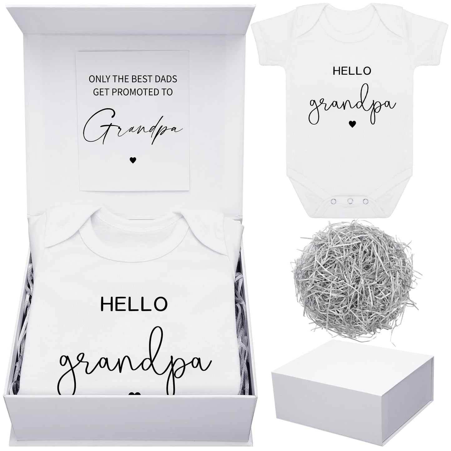 Shyyween 4 Pcs Pregnancy Announcement for Grandpa, Hello Grandpa Baby Bodysuit, Grandpa Pregnancy Reveal Card Baby Reveal Gift B