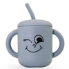 Fumiko Sippy Cups For Toddlers 1-3 - Adorable Personality Designs, Built-In Straw Lock, Easy-Grip Handles, (Winky Grey)
