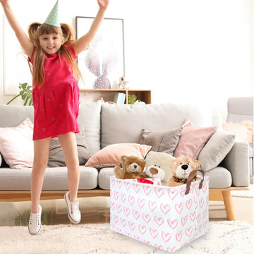 Fxolcshe Rectangular Baby Girl Basket,Baby Gift Basket Empty,Pink Gift Basket With Handle Organizer,Heart Print Easter Basket,Gi