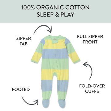 Honestbaby Baby Celebration Sleep & Play Footed One-Piece Pajama Sleeper 100% Organic Cotton, Easter Stripe Blue