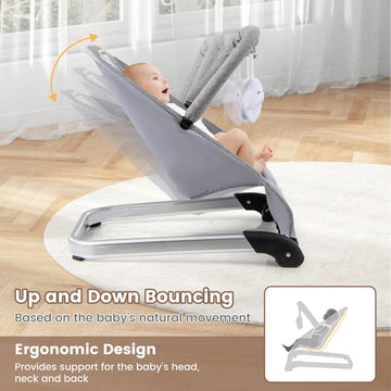 Baby Joy Baby Bouncer, Foldable Baby Bouncer Seat With 5-Point Safety Harness, Removable Fabric Cover & 3 Plush Toys, Portable I