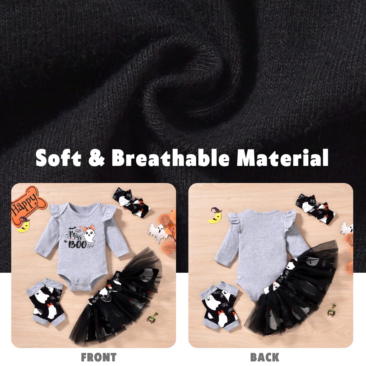 Aalizzwell 3-6 Months Baby Girls Halloween Outfit Infant 1St Halloween My Tulle Skirt Ghost Boo Clothes With Leg Warmers Clothin