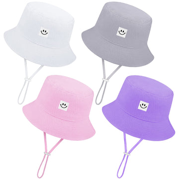 Cooraby 4 Pack Baby Sun Hat Breathable Smile Bucket Hat Toddler Sun Protective Bucket Hat Adjustable Cap For Baby Girl Boy (2-4T
