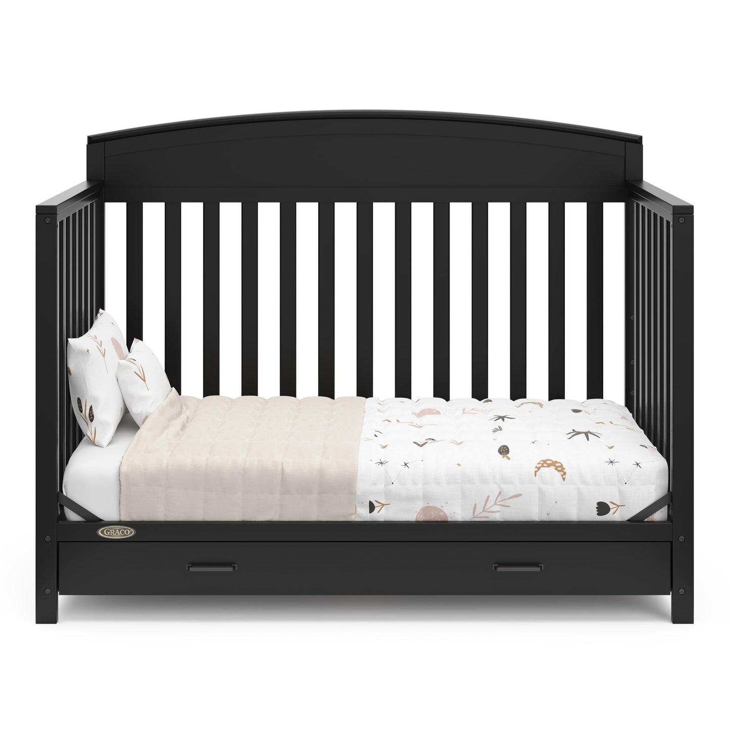 Graco Benton 5-In-1 Convertible Crib With Drawer (Black) - Converts From Baby Crib To Toddler Bed, Daybed And Full-Size Bed, Fit