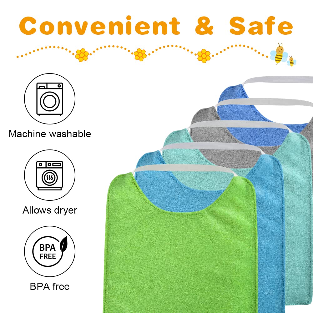 Vicloon Baby Bibs, 5Pcs Terry Bib Set, Baby Bibs For Boys, Girls, Terry Drool Cotton Bibs Waterproof Protection, Adjustable Elas