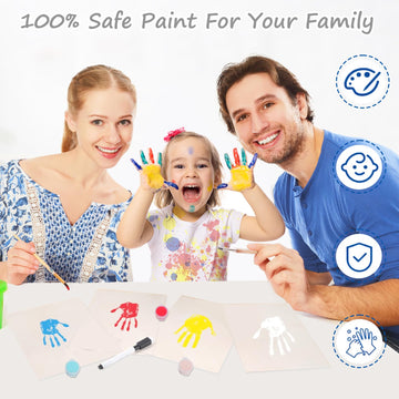Wooden Family Handprint Kit For New Parents Gifts - Baby Safe With 6 Non-Toxic Washable Paints & Marker, Diy Keepsake Frame For