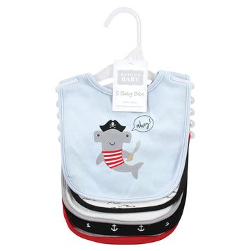 Hudson Baby Unisex Baby Cotton Bibs, Pirate Shark, One Size